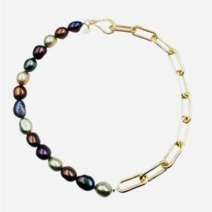 VERAMEAT Pearl and Chain Link Choker Necklace